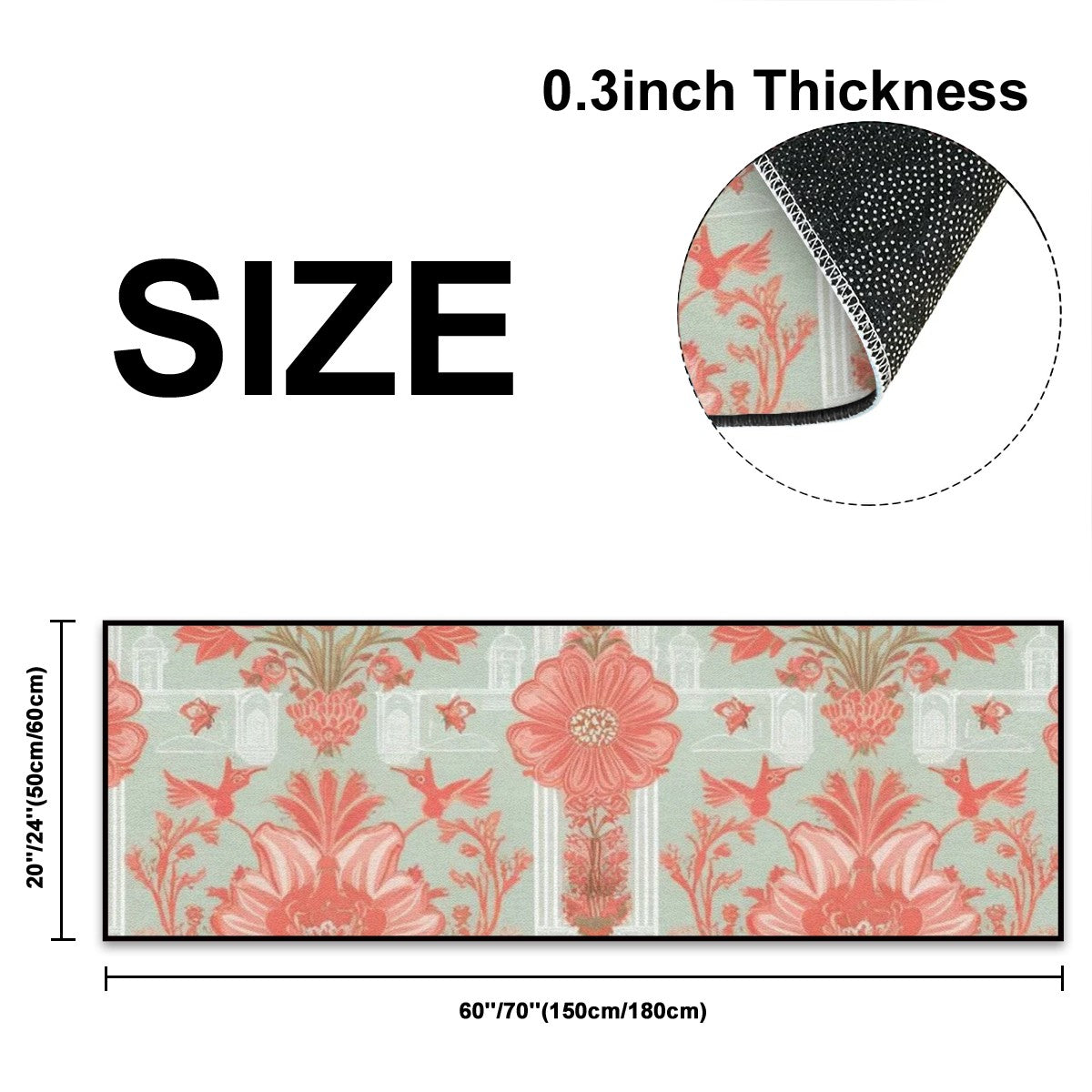 Chinoiserie Cheerful Floral Elegant Kitchen Area Rug for Floor Non-Slip Washable - Mid Century Modern Gal