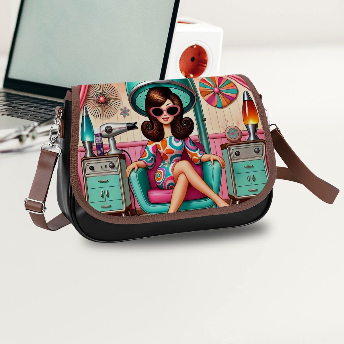 Retro Gal, Big Hair Kitschy Fun Shoulder Crossbody Bag - Mid Century Modern Gal