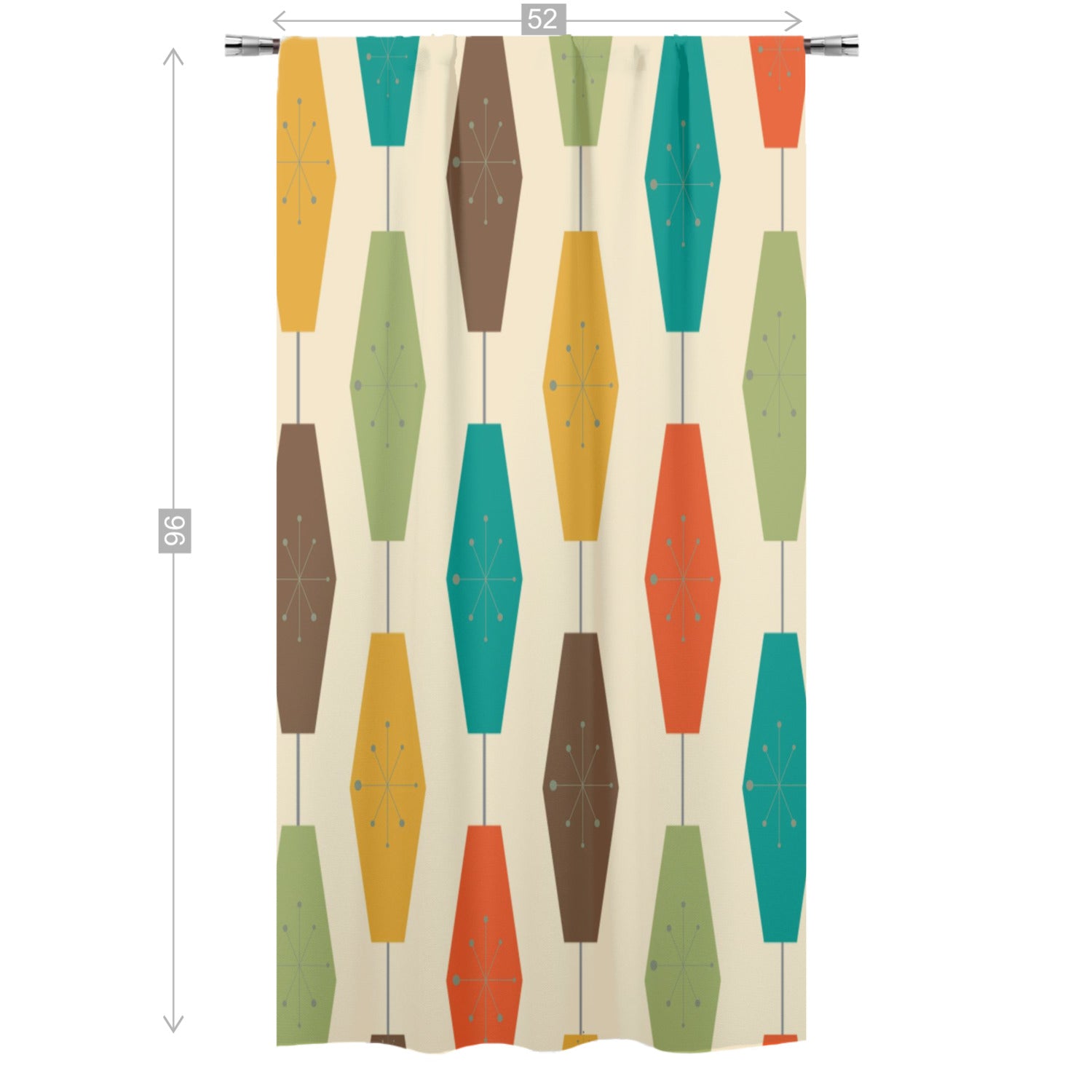 Mid Century Modern Groovy Lantern Lights, Retro Curtain, Single Panel - Mid Century Modern Gal