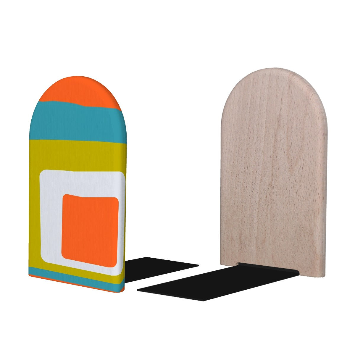Mid Century Modern Office Decor, Groovy Mod Orange Green Blue Small Wooden Bookends 2 pcs - Mid Century Modern Gal