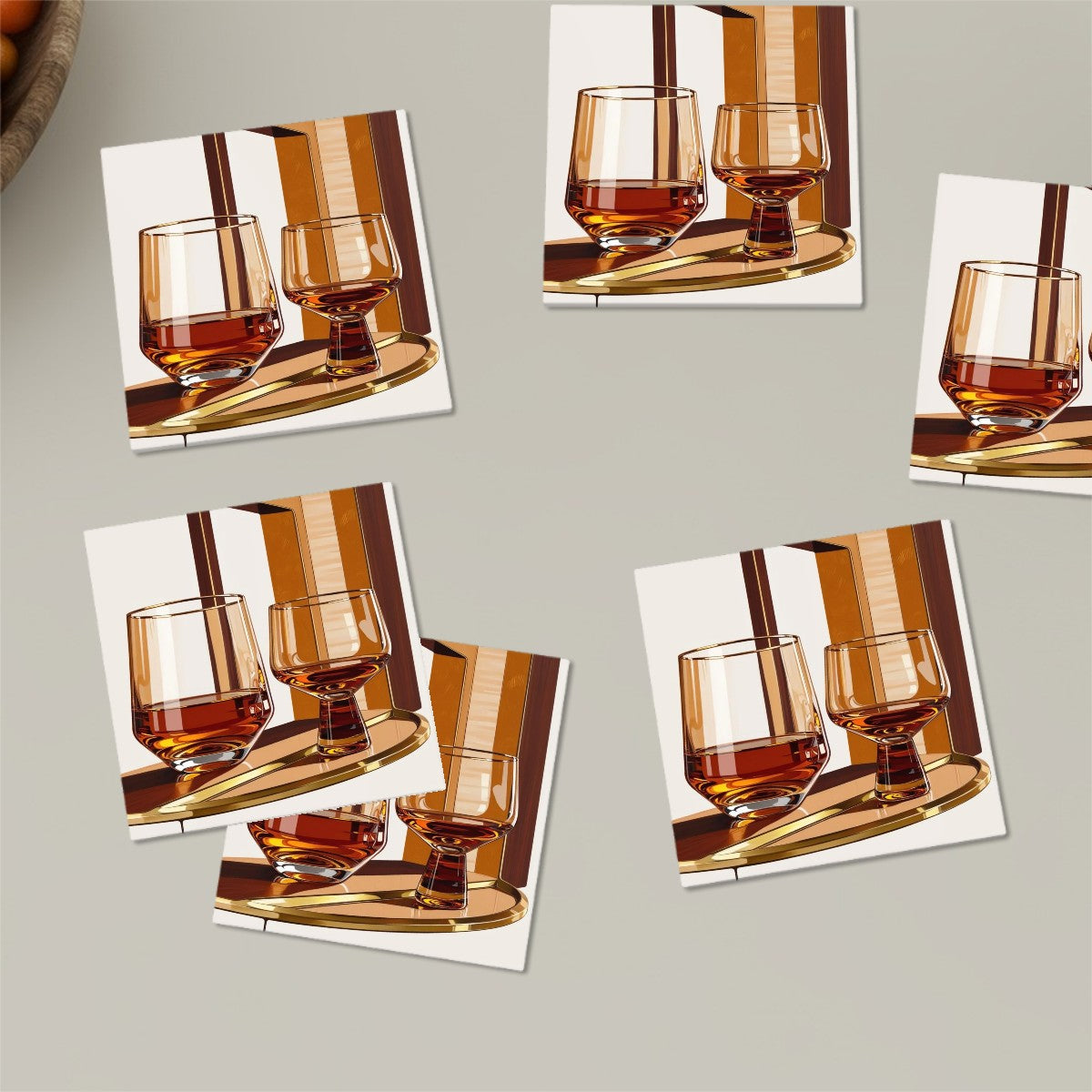 Bourbon Whiskey Mid Mod Drinking, MCM Barware Square Ceramic Coasters Set of 6 - Mid Century Modern Gal