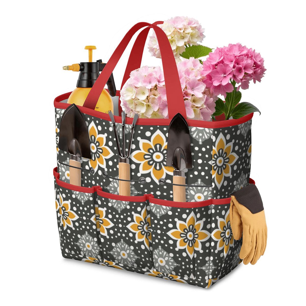 Floral Bohemian Retro Gray Yellow Modern Garden Tool Bag - Mid Century Modern Gal