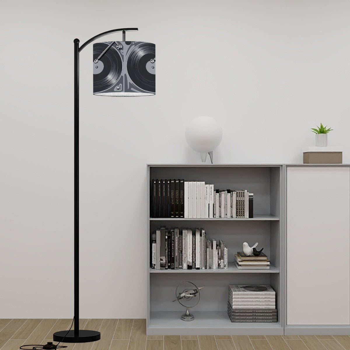 Mid Mod Retro Vinyl Record Music Room, Den, Office, Mid Century Modern Arc Floor Lamp - Mid Century Modern Gal