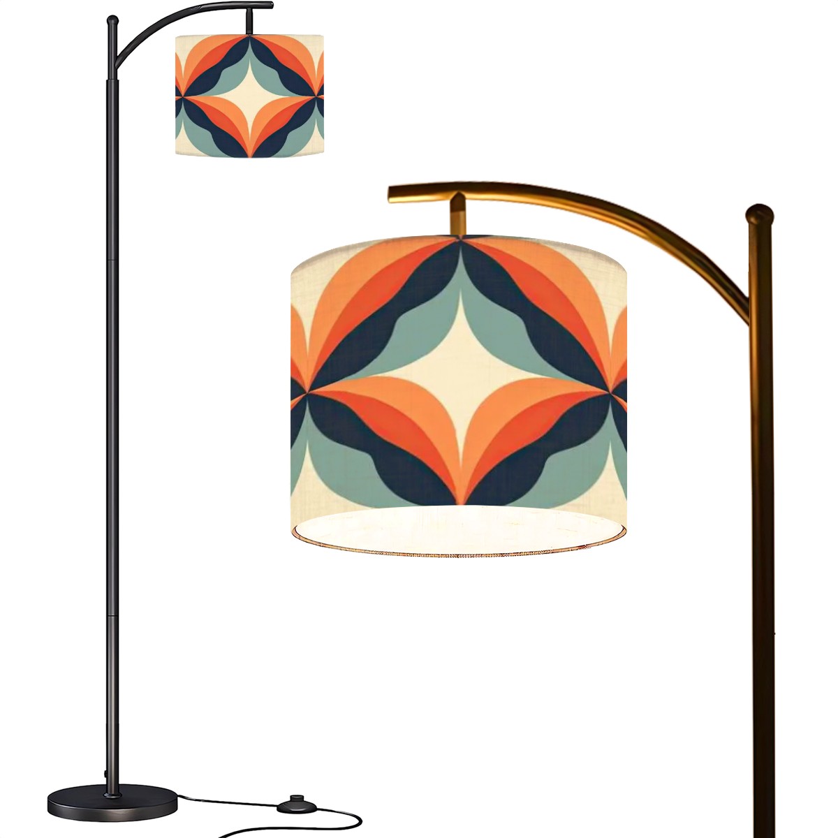 Retro Mod Groovy Orange, Blue, Mid Century Modern Arc Floor Lamp - Mid Century Modern Gal
