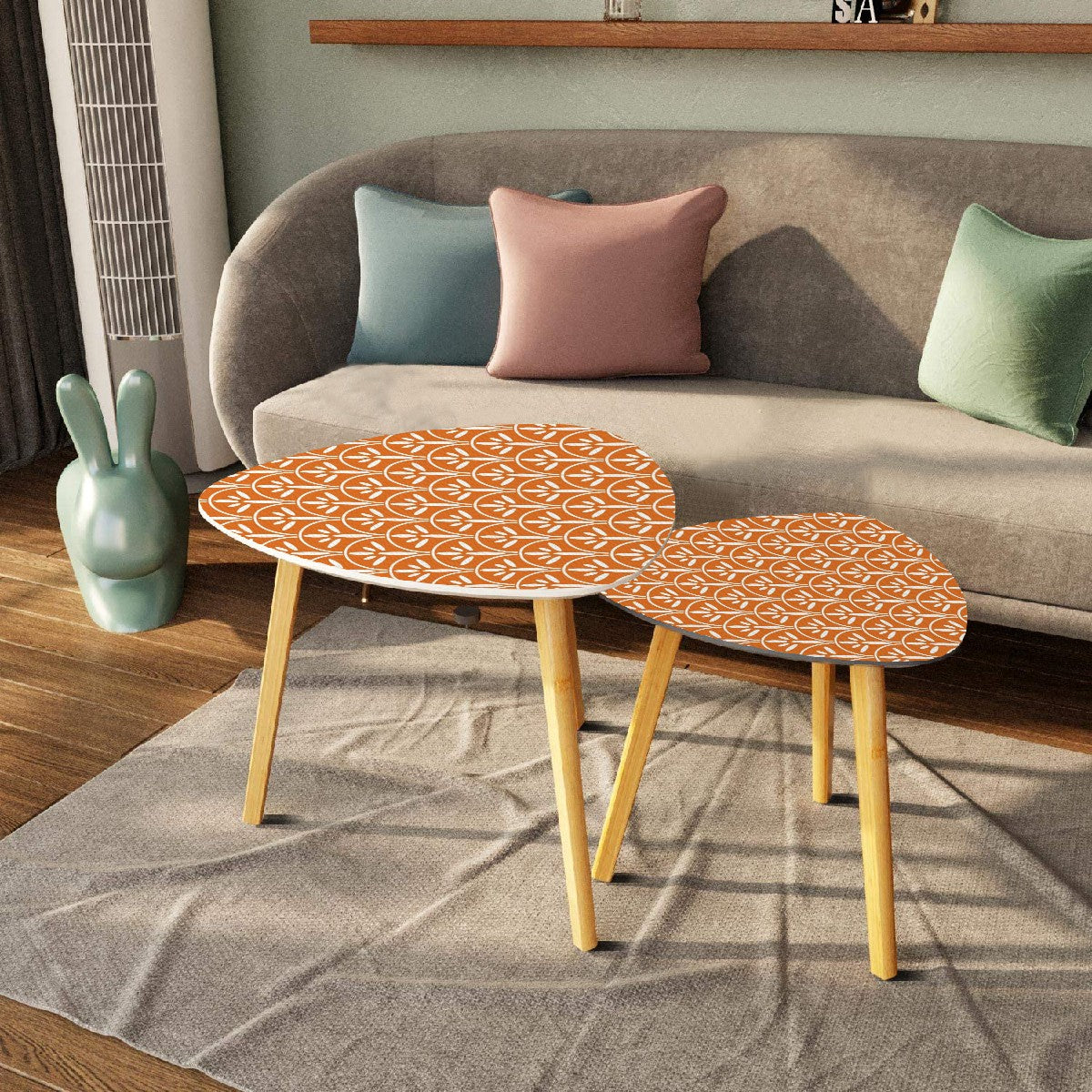 Mid Century Modern Nesting Tables Orange And White | Stylish Art Deco MCM End Tables - Mid Century Modern Gal