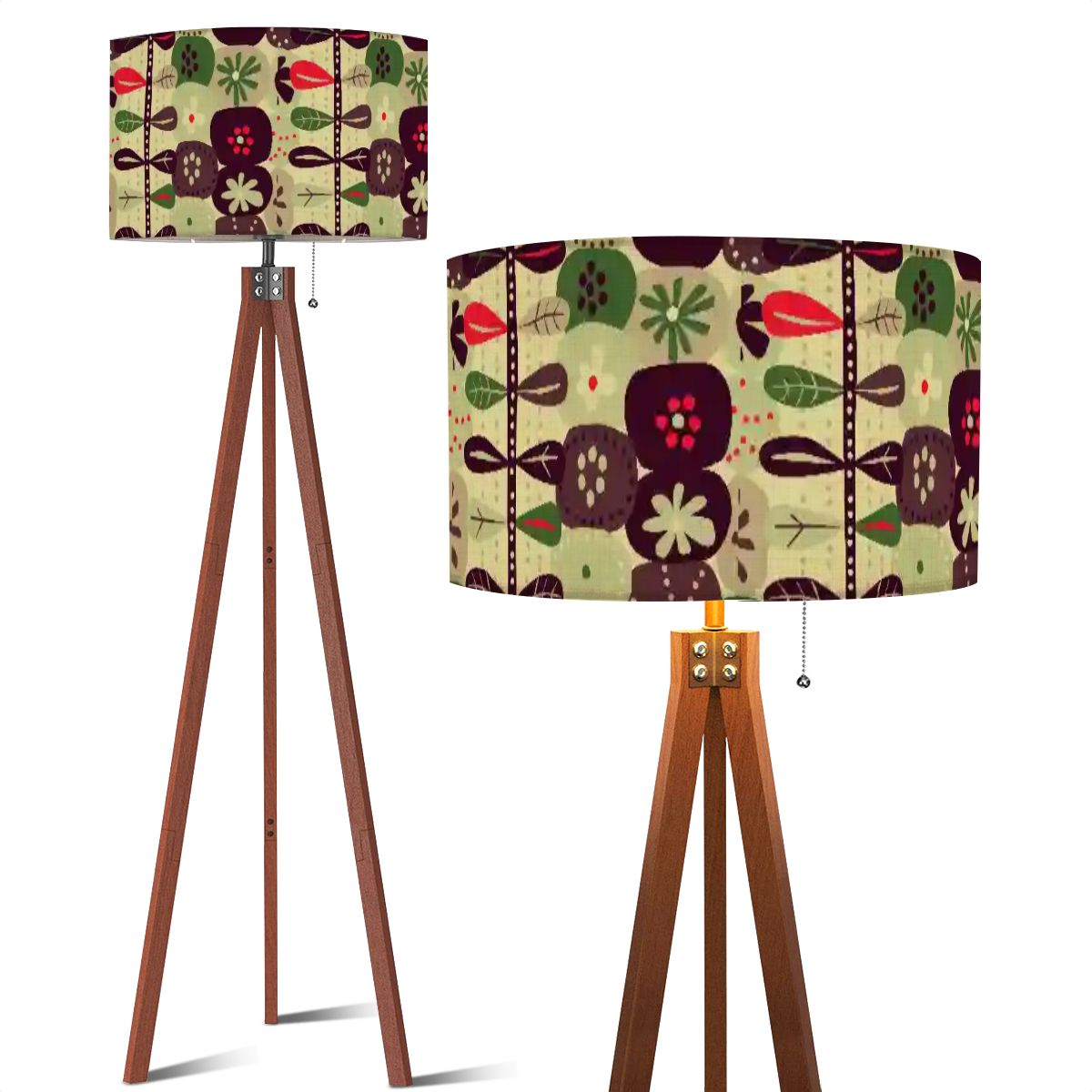 Retro Scandinavian Boho Floral Designed, Modern Danish Borwn, Green MCM Tripod Floor - Mid Century Modern Gal
