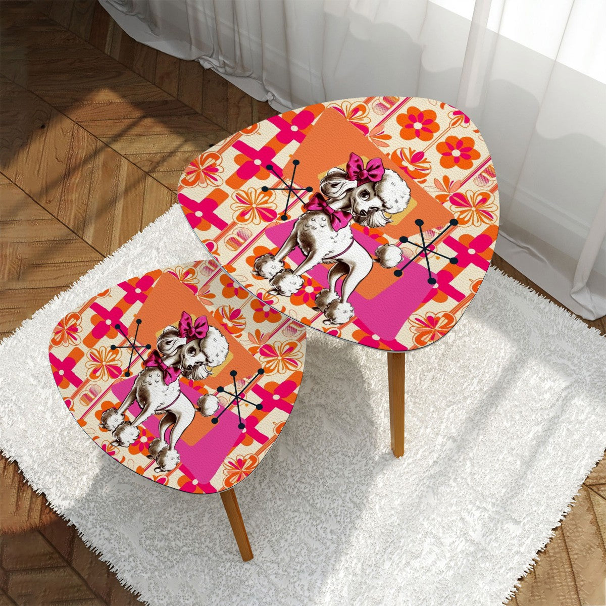 Mid Century Modern Atomic 50s Poodle Orange, Hot Pink, Retro Nesting Tables - Mid Century Modern Gal