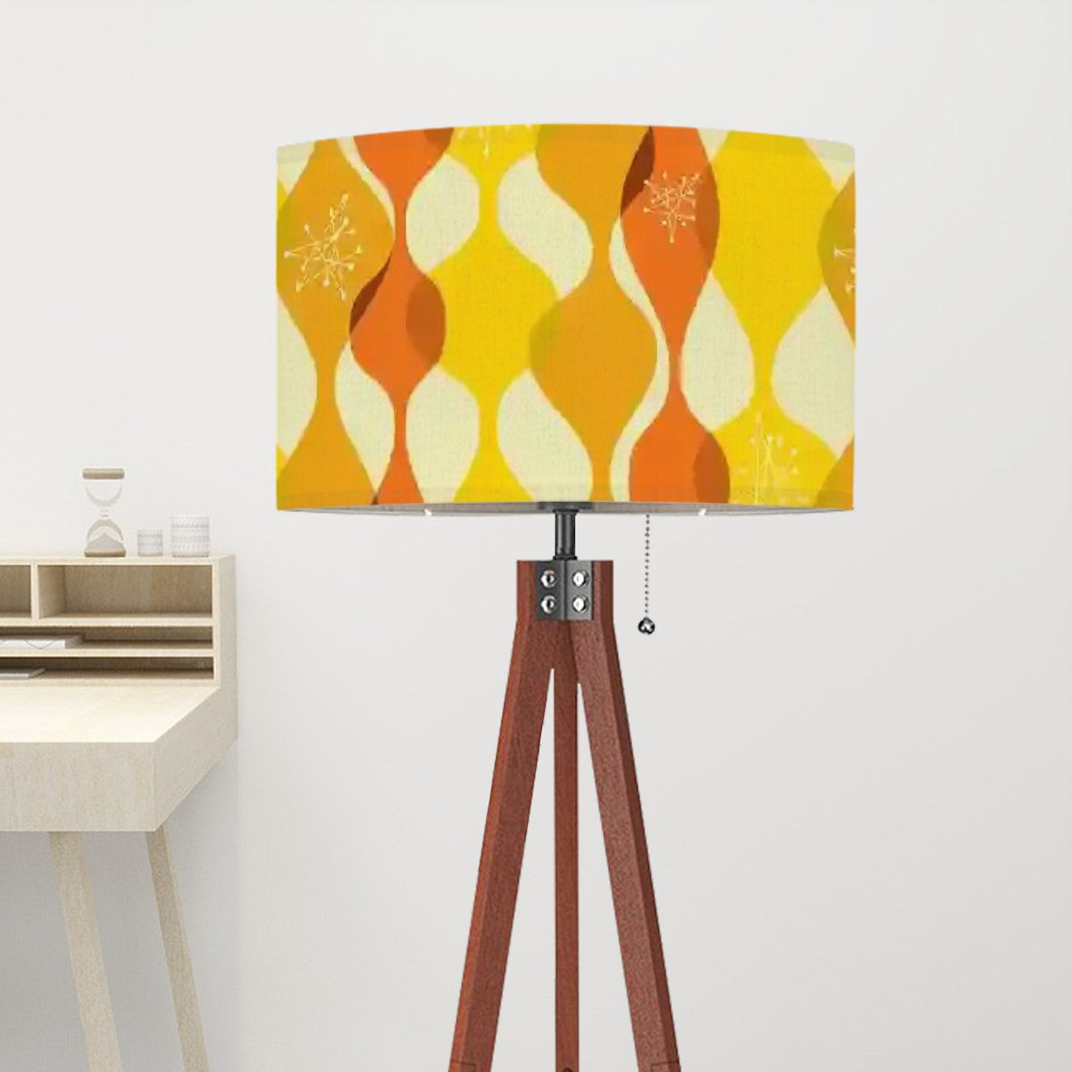 Mid Century Modern Orange, Yellow Starburst Retro Tripod Floor Lamp - Mid Century Modern Gal