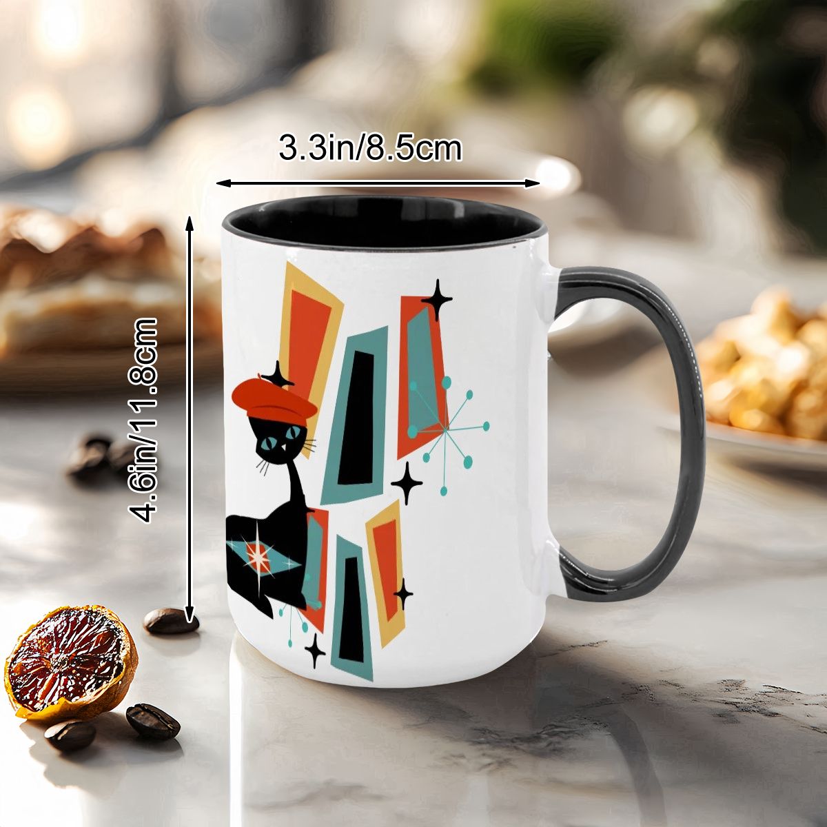 Atomic Cat Mid Century Modern Coffee Mug With Geometric Design - Mid Century Modern Gal
