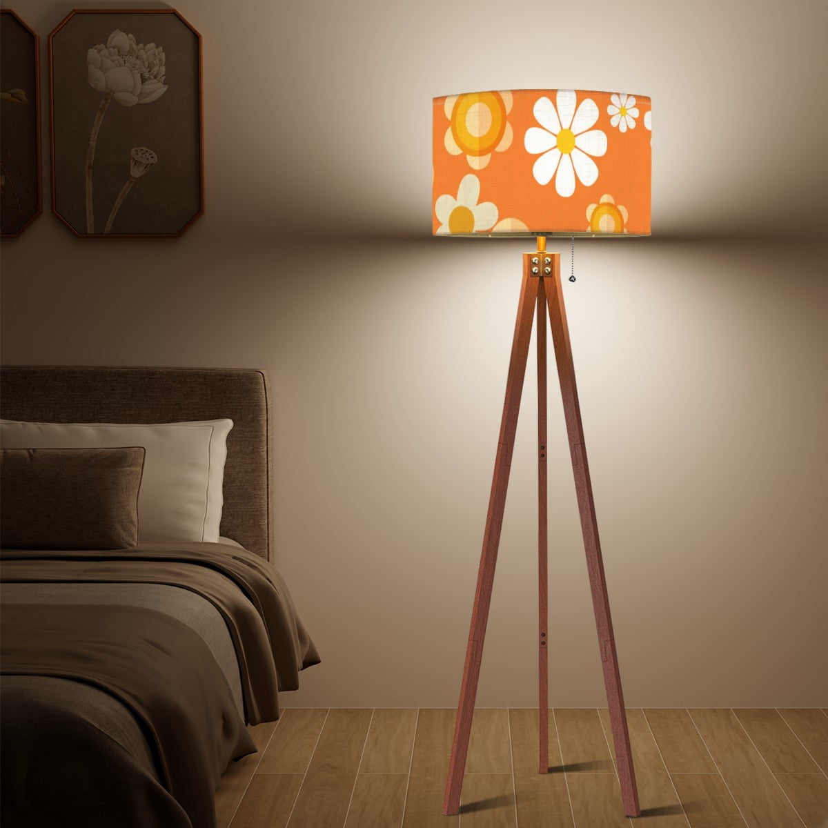1970s Flower Power Retro Orange White Mod Daisy Tripod Floor Lamp - Mid Century Modern Gal