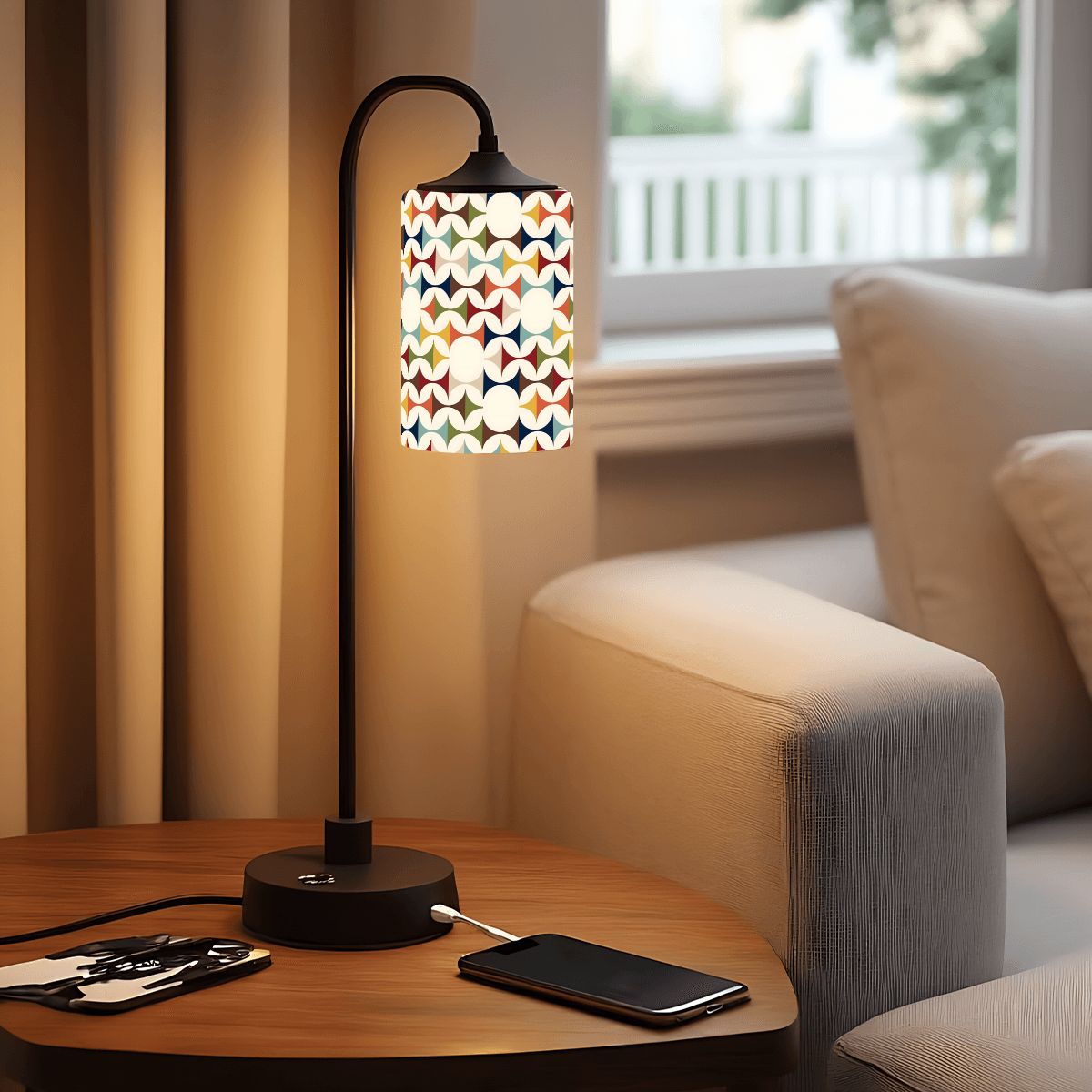 Mid Century Modern Scandinavian Geometric Diamond Designed Cylindrical Glass Lampshades - Mid Century Modern Gal