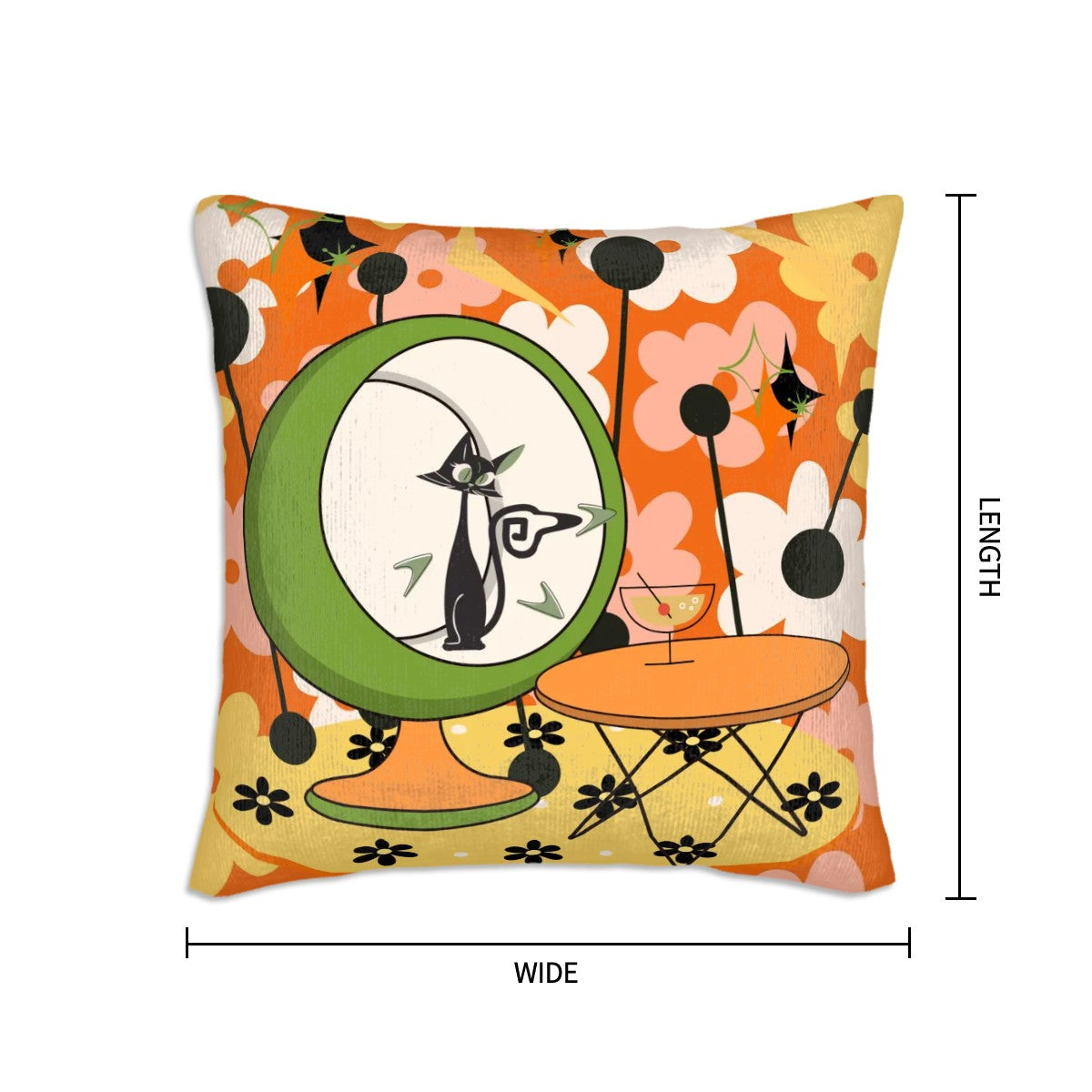 Retro Flower Power Groovy Cat Plush Throw Pillow Covers 2 pcs - Mid Century Modern Gal