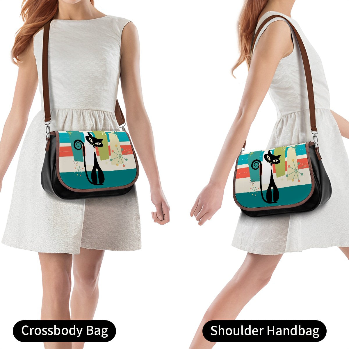Atomic Cat Retro Trendy Crossbody, Shoulder Bag - Mid Century Modern Gal