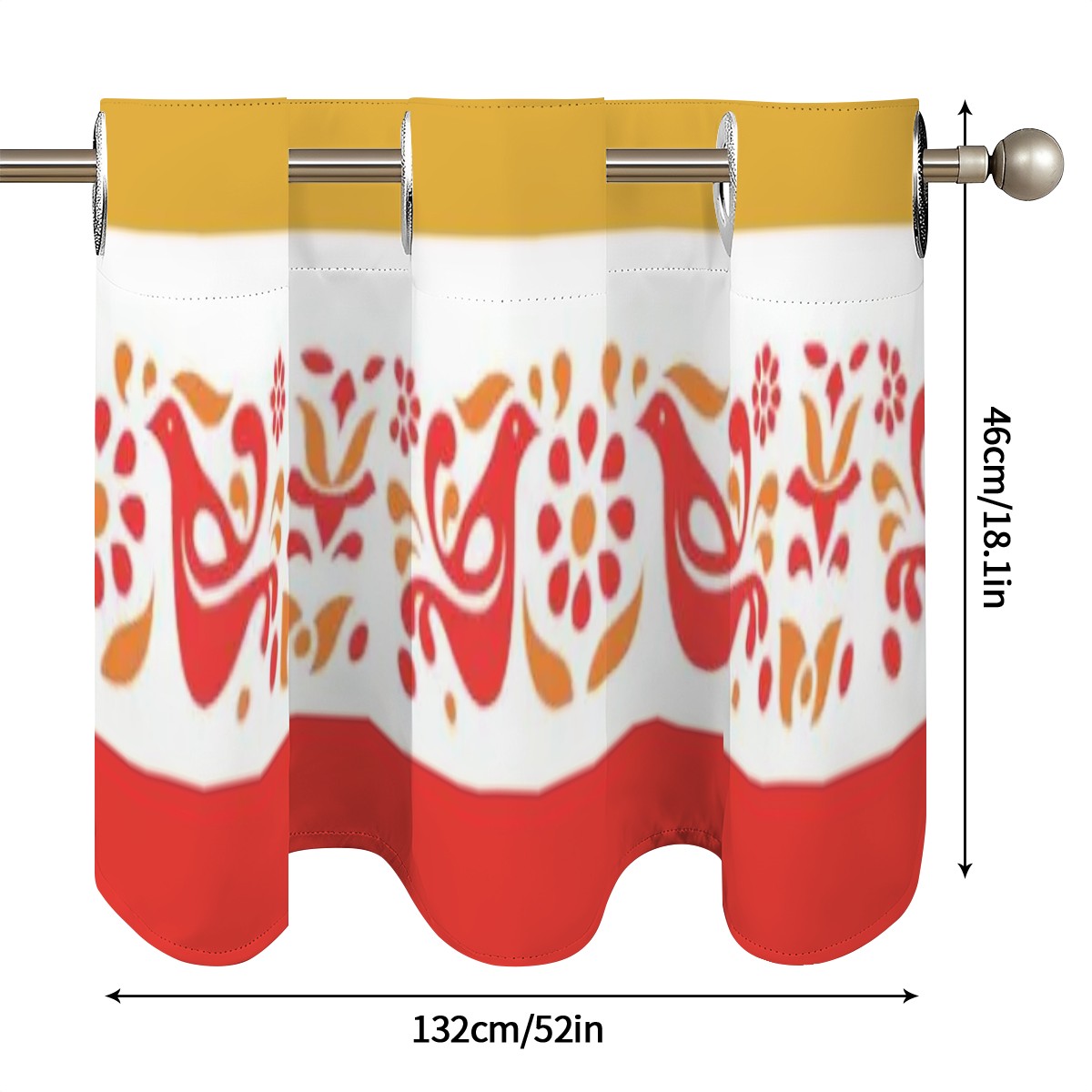 Pyrex Lover, Friendship Pattern, Red, Golden Yellow, Retro Kitsch Valance Curtains - Mid Century Modern Gal