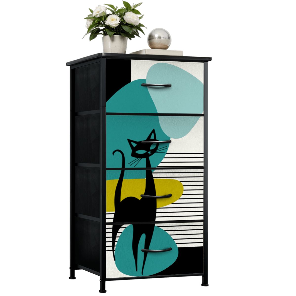 Mid Century Modern Atomic Cat Amoeba Designed Retro 4-Drawer Dresser - Mid Century Modern Gal