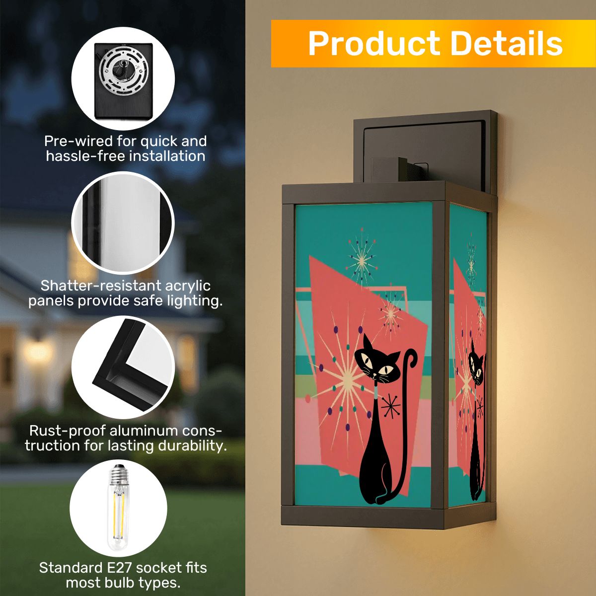 Mid Mod Atomic Cat Wall Sconce, Entry Way, Indoor Outdoor Sconce For Patio Wall Light - Mid Century Modern Gal