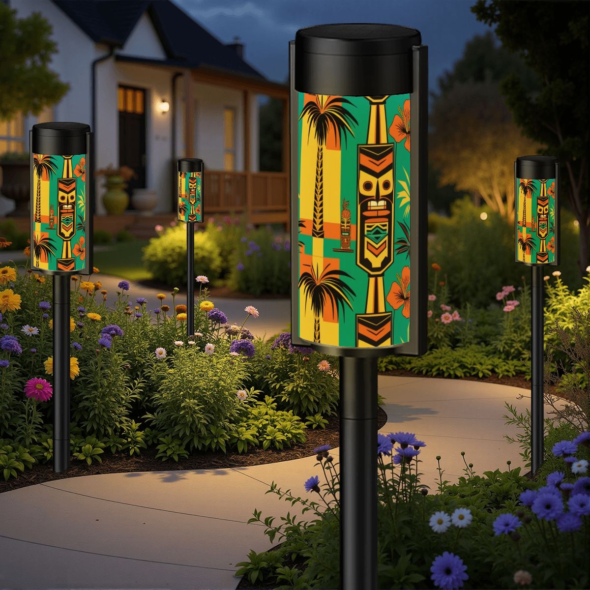 Mid Mod Tiki Style Kitschy Retro Green Orange, Yellow MCM Outdoor Solar Lights - Mid Century Modern Gal