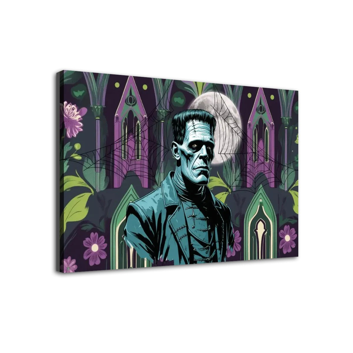 Retro Frankenstein Gothic Mid Mod Wall Art, Purple, Green Spookie Style - Mid Century Modern Gal