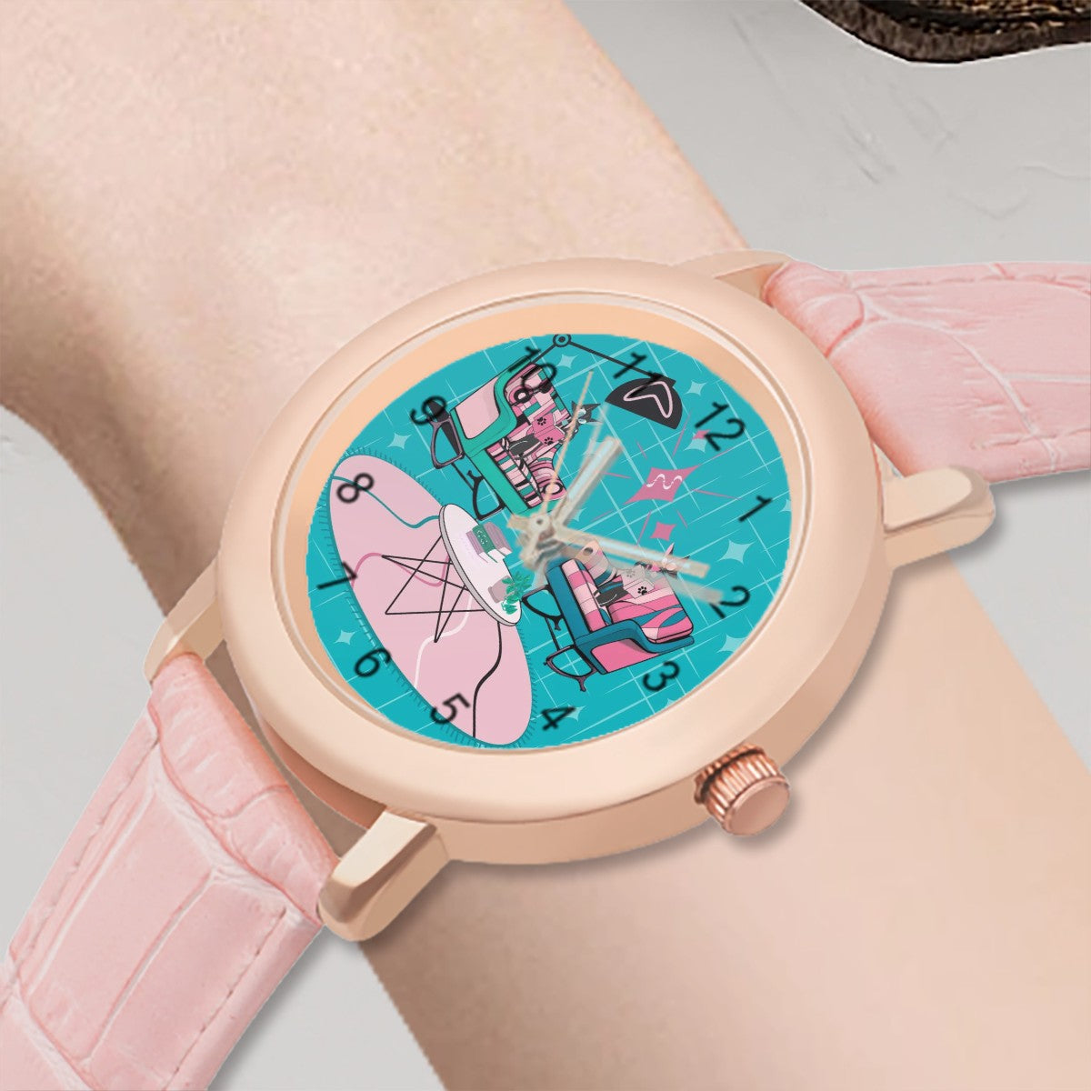 Atomic Reading Cats, Kitschy Mod Book Lover, Book Club Gal Retro Mod Women's Leather Watch - Mid Century Modern Gal