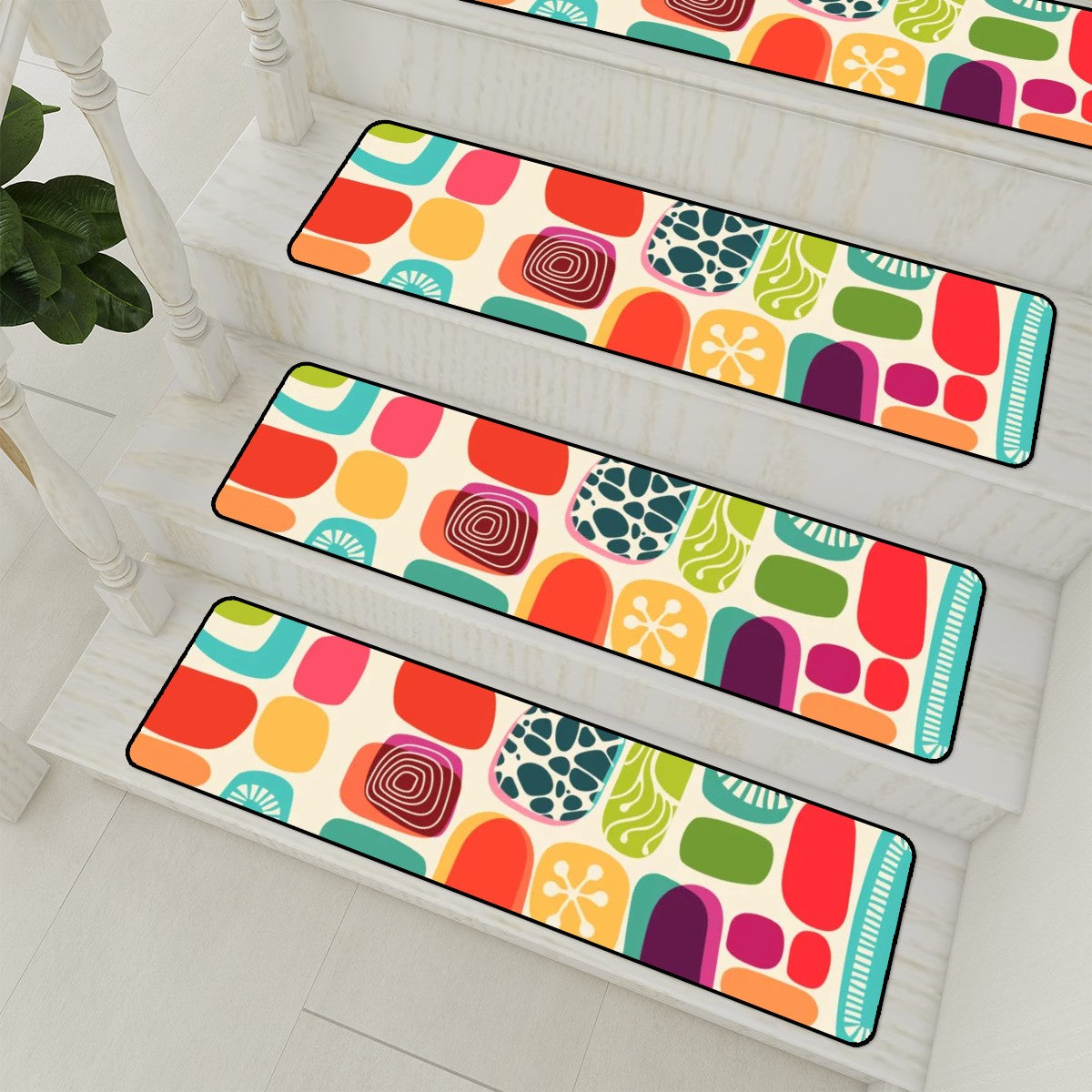 Mid Century Modern Amoeba Designed Mod Colorful Non Slip Carpet for Stairs Treads - Mid Century Modern Gal