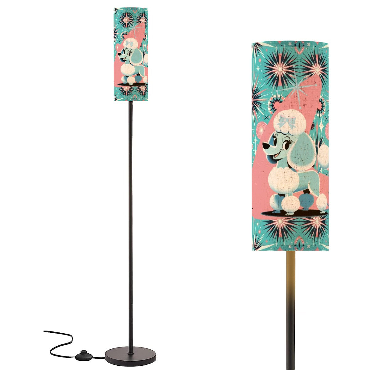 Poodle Lamp, Mid Century Modern Slim Tower Floor Lamp In Aqua And Pink Design - Mid Century Modern Gal