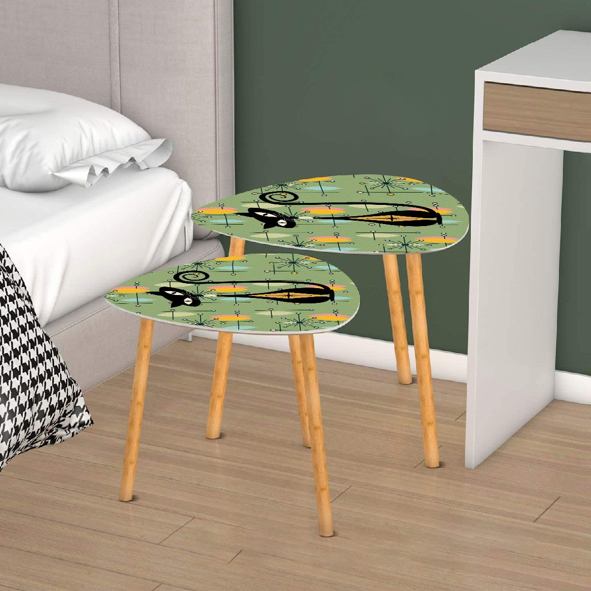 Atomic Cat Mid Century Modern Green Starburst Kitschy Modern Nesting Tables - Mid Century Modern Gal