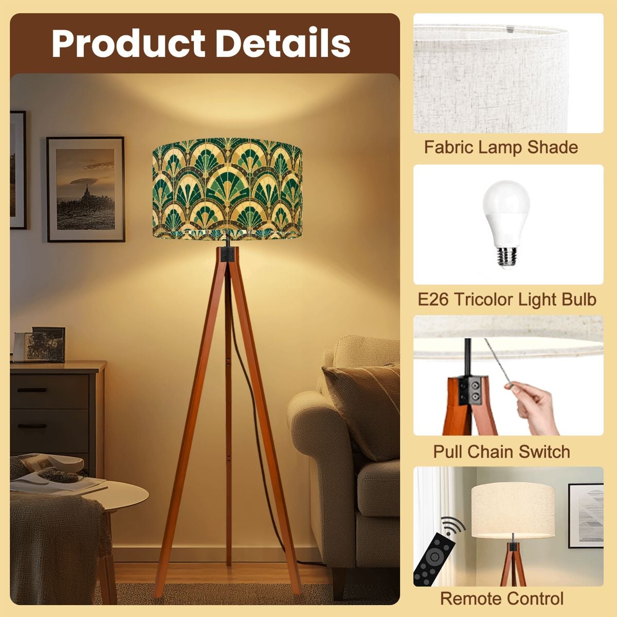 Art Deco Peacock Inspired Tripod Floor Lamp