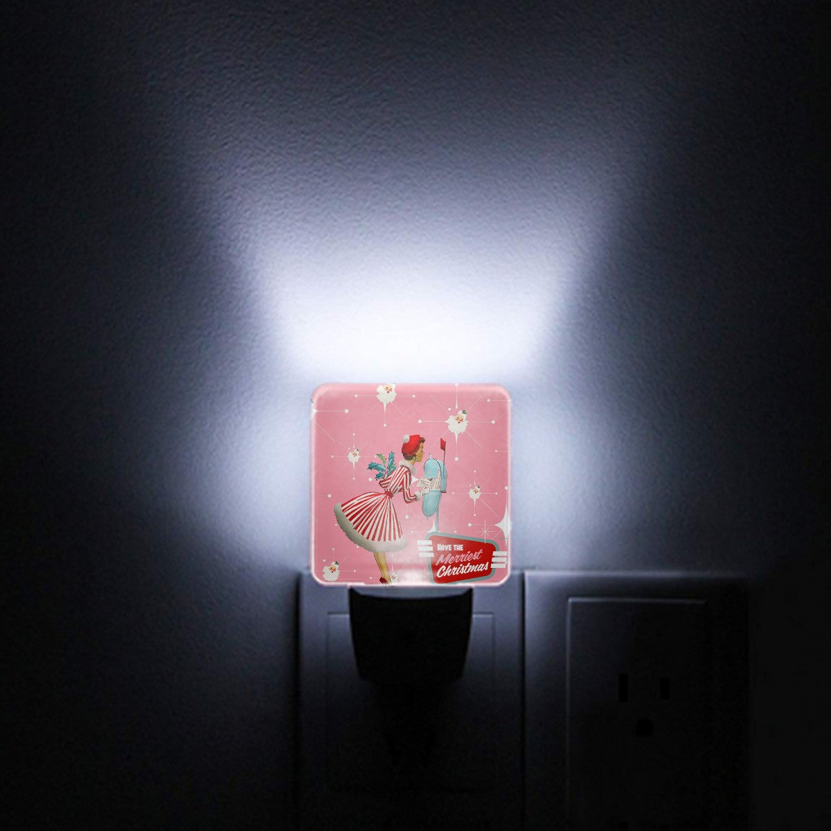 Mid Century Modern Christmas Old Timey Santa Mod Gal Merriest Christmas Retro LED Night Light Set of 2 - Mid Century Modern Gal