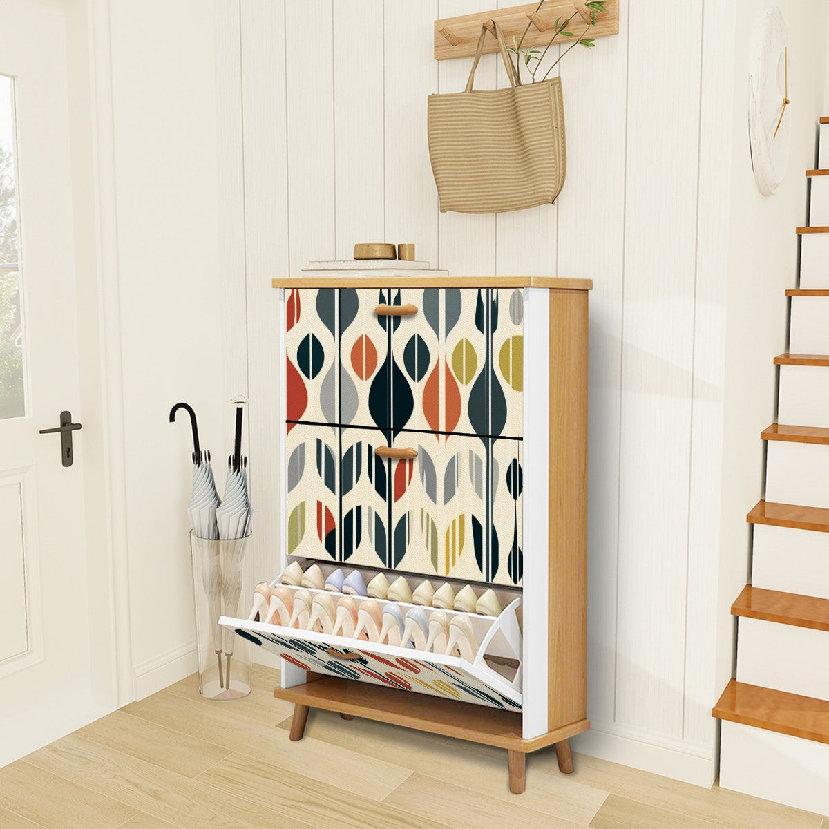 Mid Mod Scandinvian Floral Retro Modern Danish Shoe Cabinet - Mid Century Modern Gal