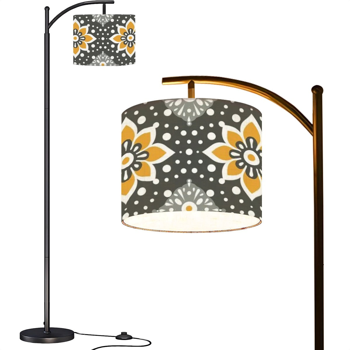 Floral Bohemian Retro Gray Yellow Modern Arc Floor Lamp - Mid Century Modern Gal