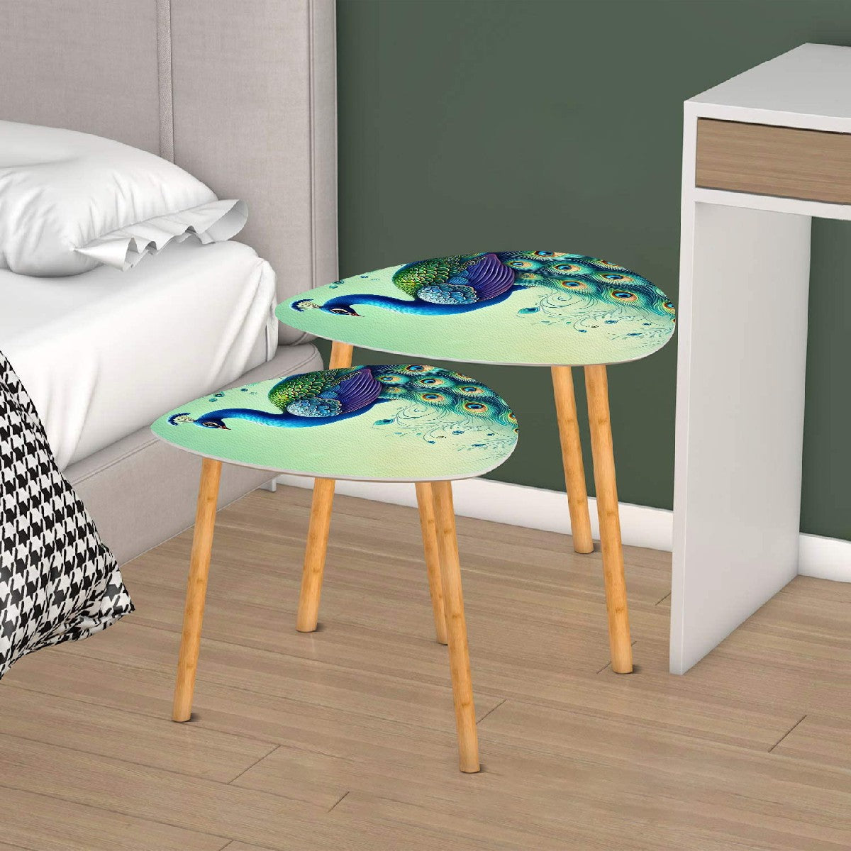 Peacock Designed, Blue, Green Mod Mid Century Modern Nesting Tables - Mid Century Modern Gal