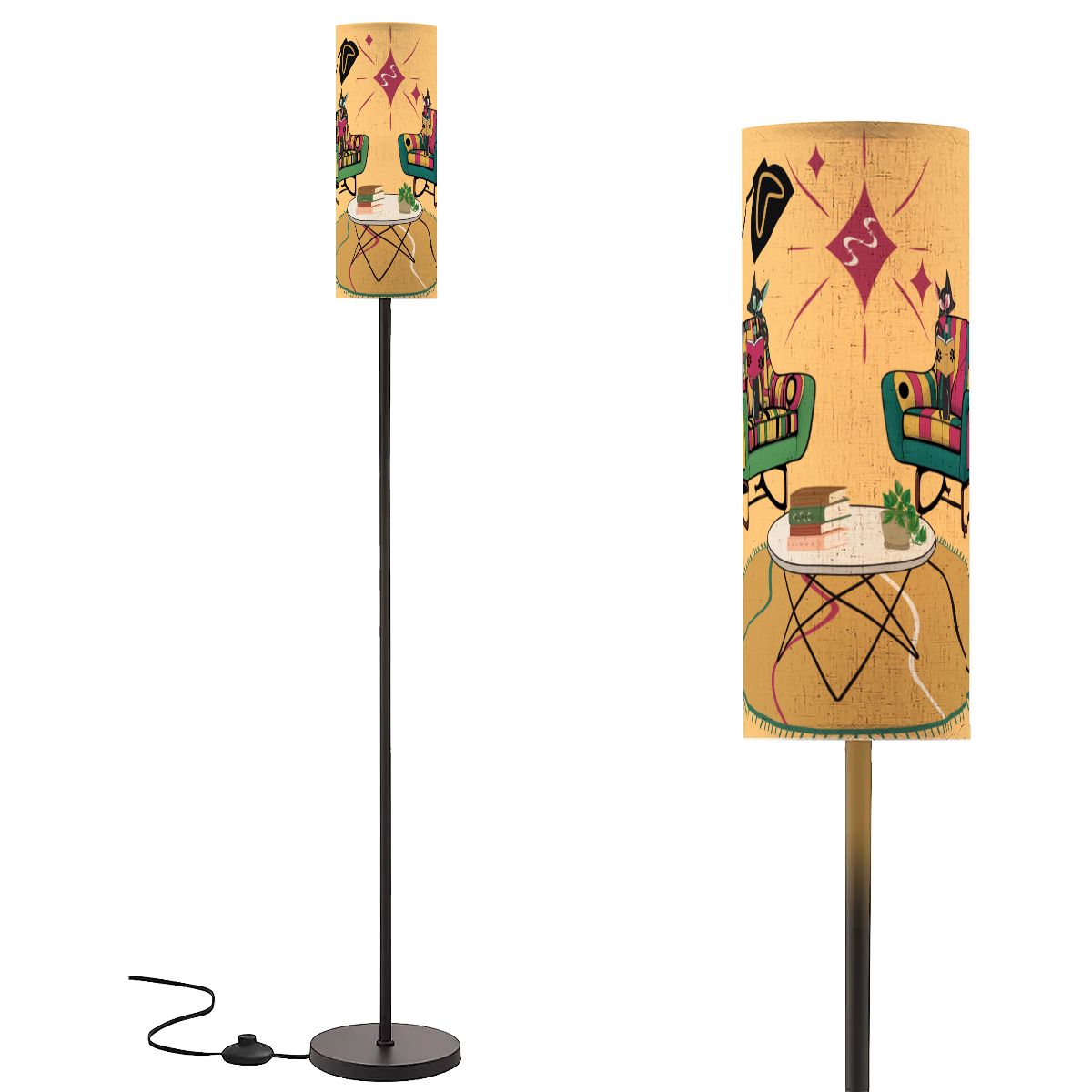 Mid Century Modern Floor Lamp, Reading Lamp Kitschy Cats, Book Lover, Book Club Gal, MCM Library Office Lamp - Mid Century Modern Gal