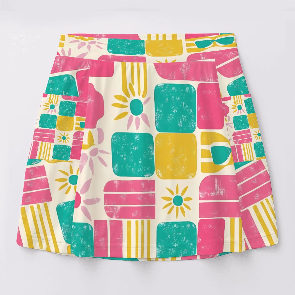 Retro Women's Tennis Skort With Pockets, Hot Pink, Yellow, Teal Green Mod Skirt - Mid Century Modern Gal