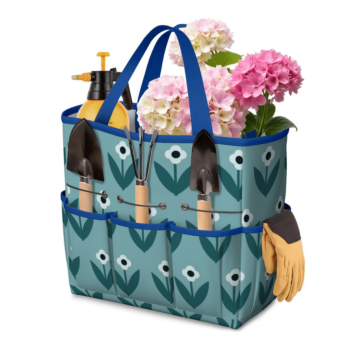 Scandinavian Teal Floral Mid Century Modern Garden Tool Bag - Mid Century Modern Gal