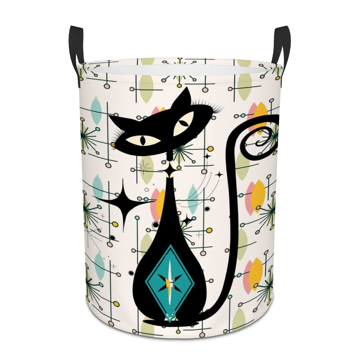 Atomic Cat Mid Century Modern Starburst MCM Designed Circular Laundry Basket - Mid Century Modern Gal
