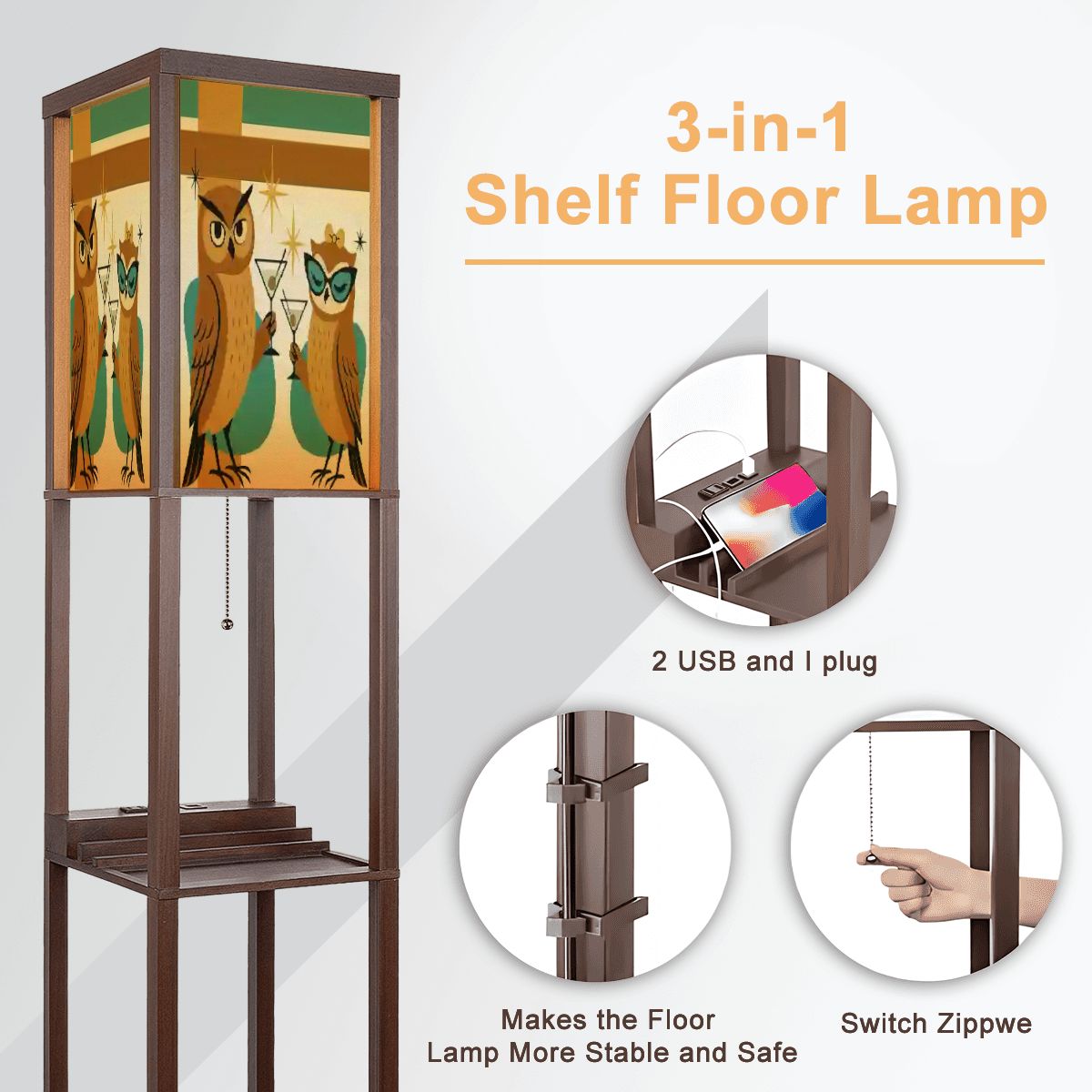 Kitschy Mid Century Modern Martini Owls, Retro Floor Lamp with Shelves - Mid Century Modern Gal
