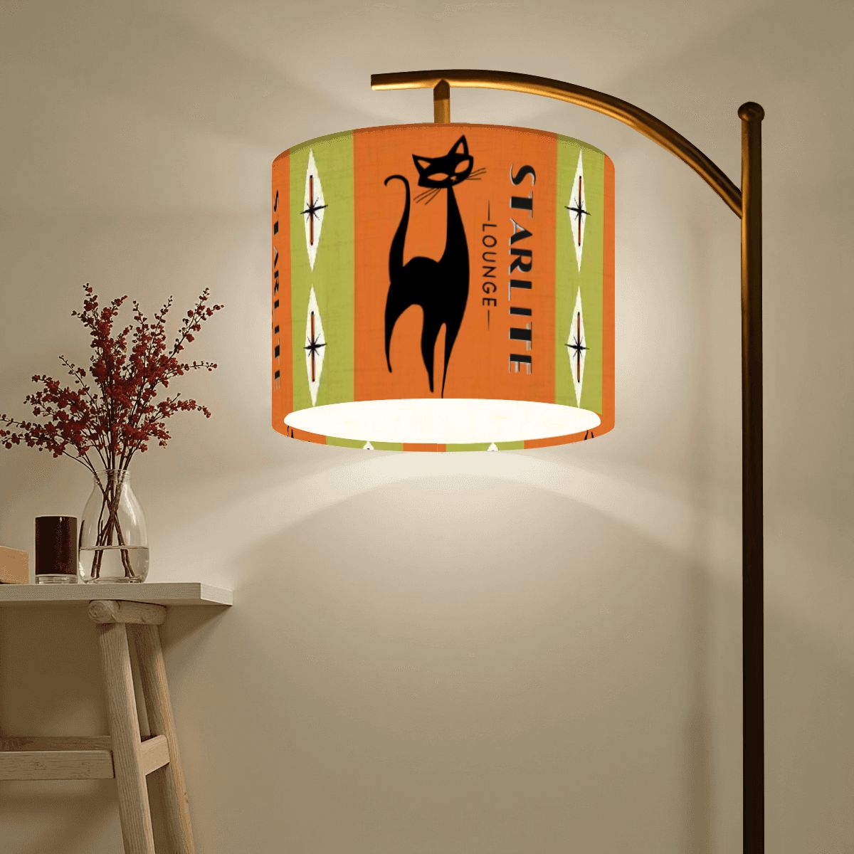 Atomic Cat Mid Century Modern Floor Lamp, Orange Green Starlite Lounge Kitschy Mod Bar Lamp - Mid Century Modern Gal