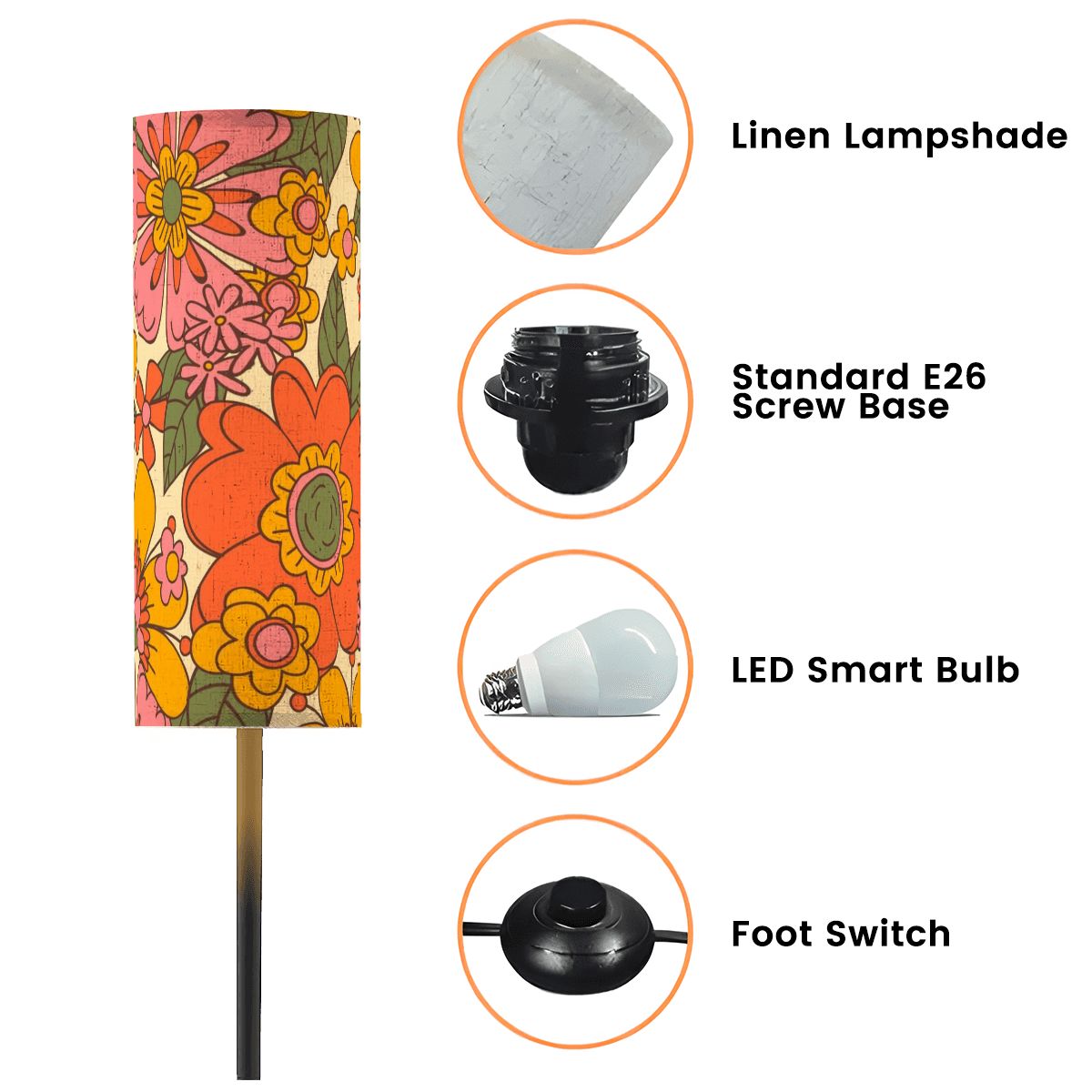 70s Retro Revival Flower Power Groovy Floral Mid Mod Floor Lamp - Mid Century Modern Gal