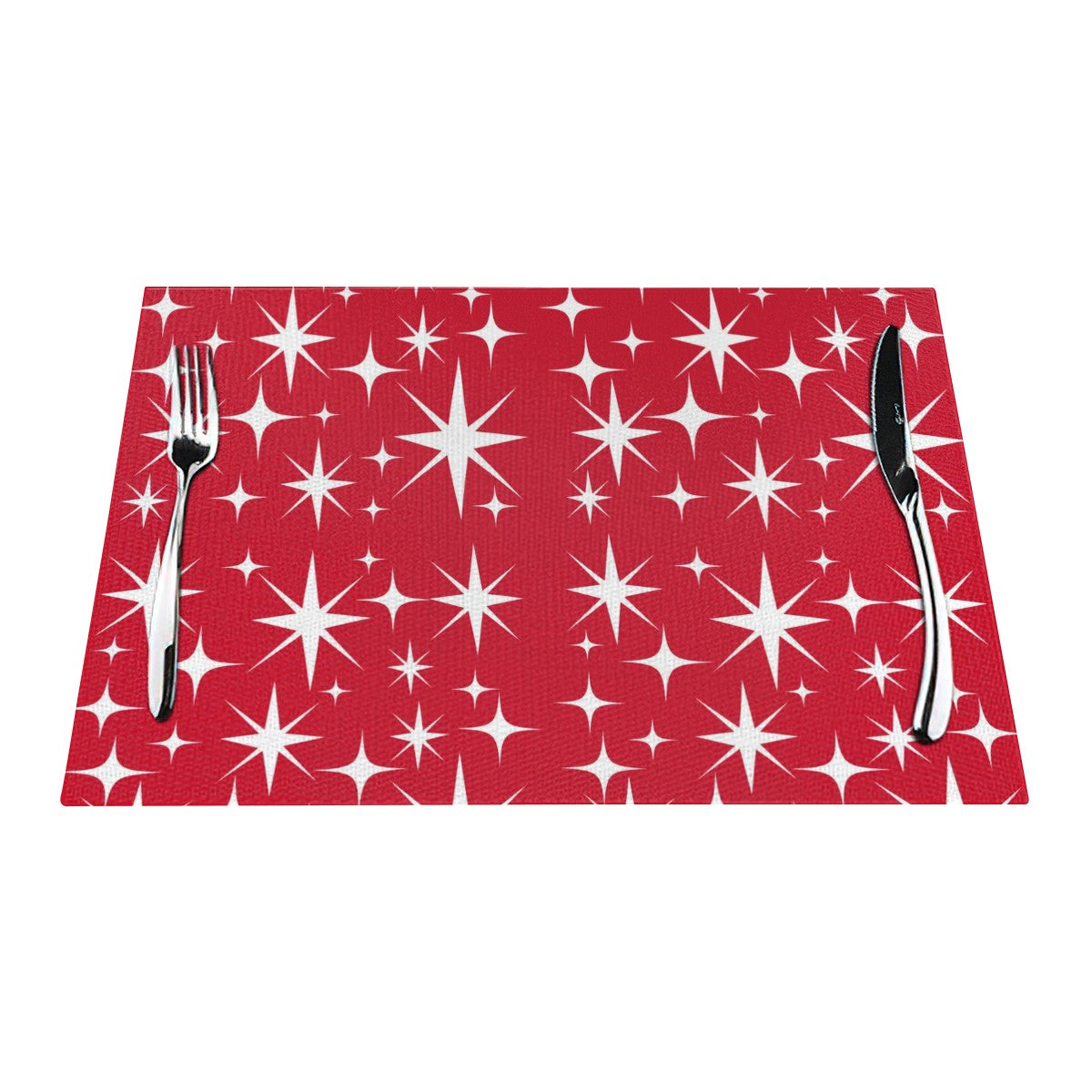 Retro Red Atomic White Starbursts Kitschy MCM Woven Placemat - Mid Century Modern Gal