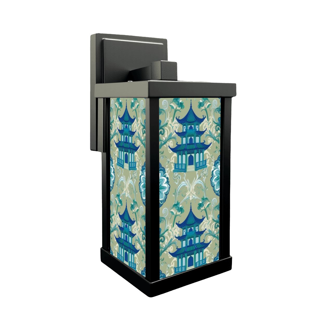 Elegant Modern Chinoiserie Blue, Green Floral Patio Wall Light - Mid Century Modern Gal