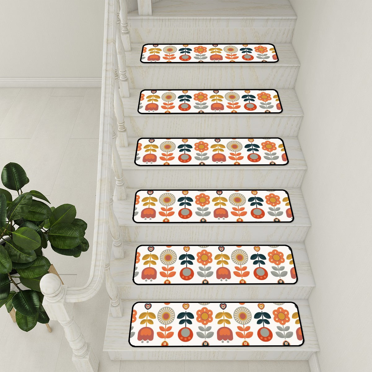 Scandinavian Floral Designed Mid Century Modern anish Non Slip Carpet for Stairs Treads - Mid Century Modern Gal
