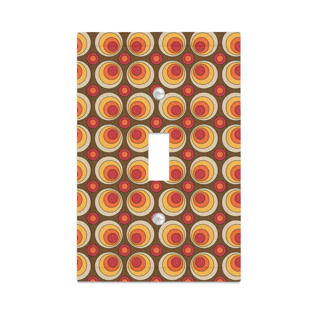 Retro Groovy Space Orbs, Orange Brown Faux Leather Texture Switch Cover 1-Gang 1 Toggle - Mid Century Modern Gal