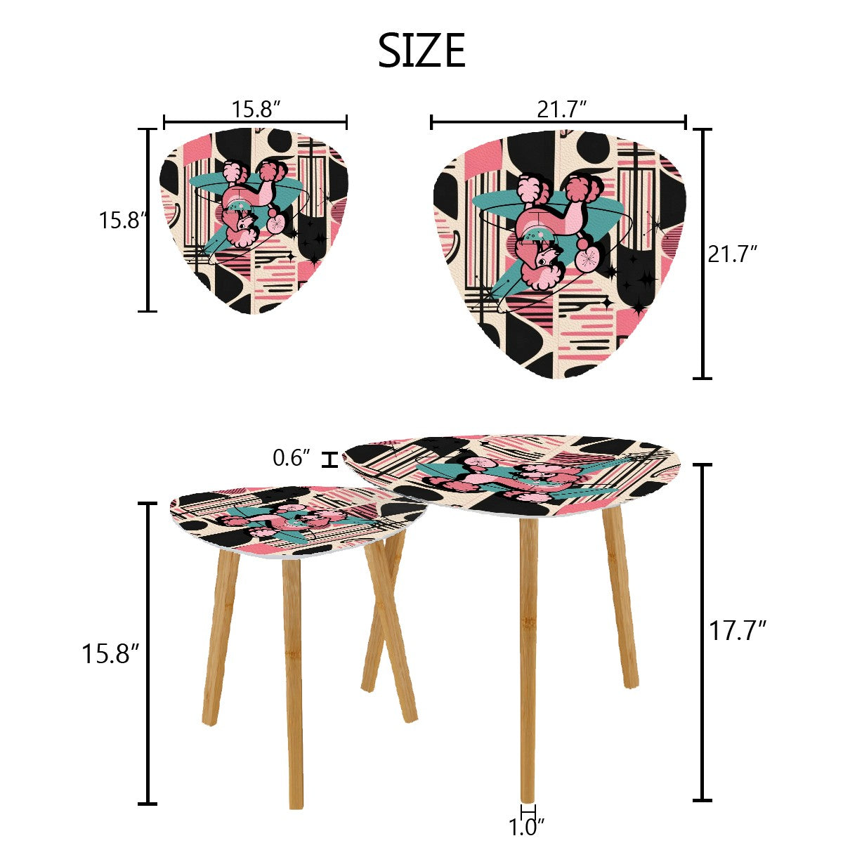 Mid Century Modern Nesting Tables, 50s Poodle, Black Pink Aqua Boomerang Cocktail Side Tables - Mid Century Modern Gal