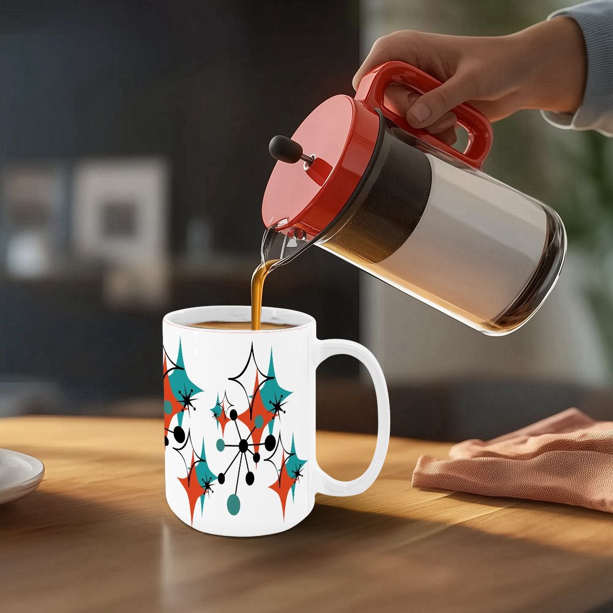 Mid Century Modern Atomic Starburst Sputnik Designed Large Colorful Mug (15oz) - Mid Century Modern Gal