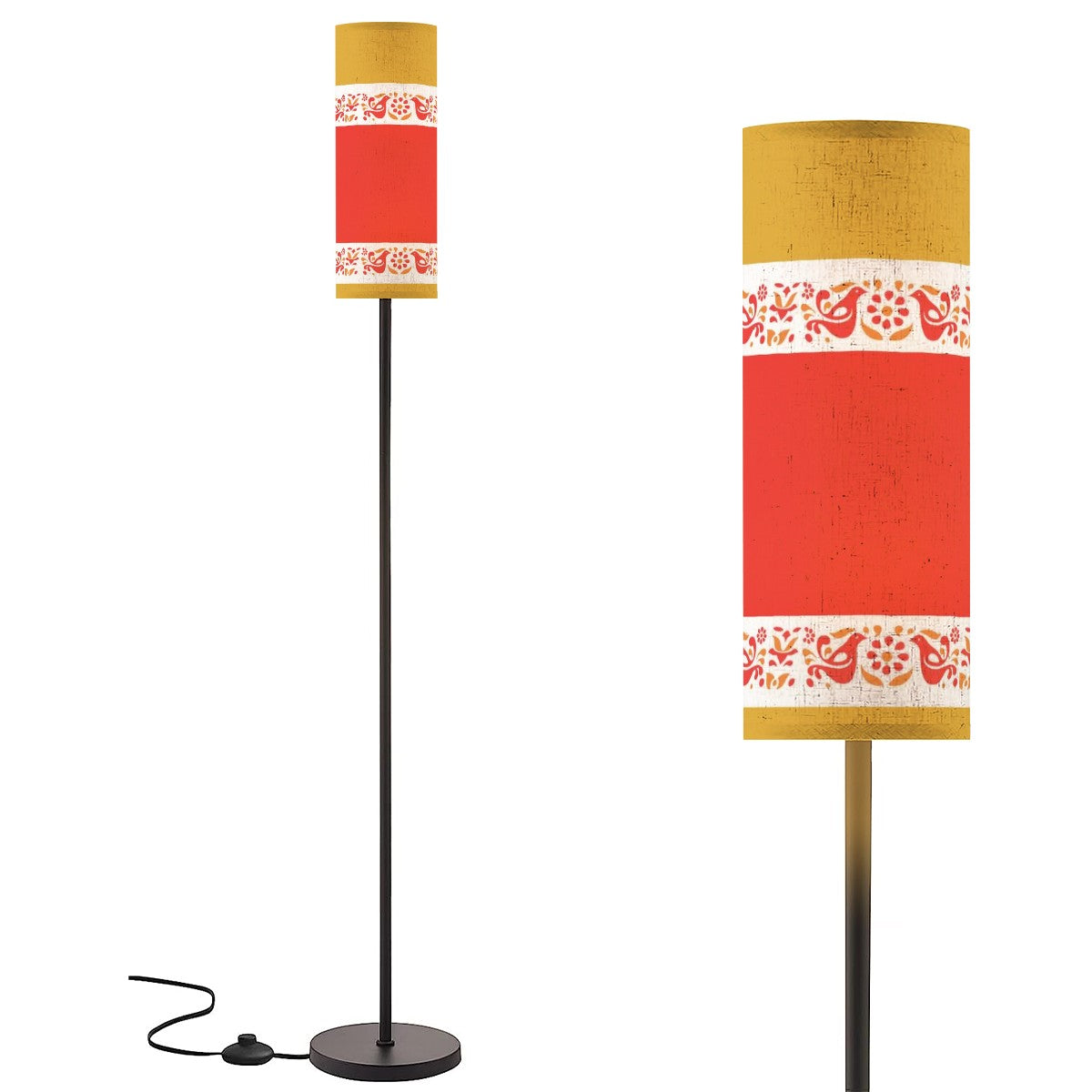Pyrex Friendship Pattern Amish Rooster, Mod Slim Floor Lamp - Mid Century Modern Gal