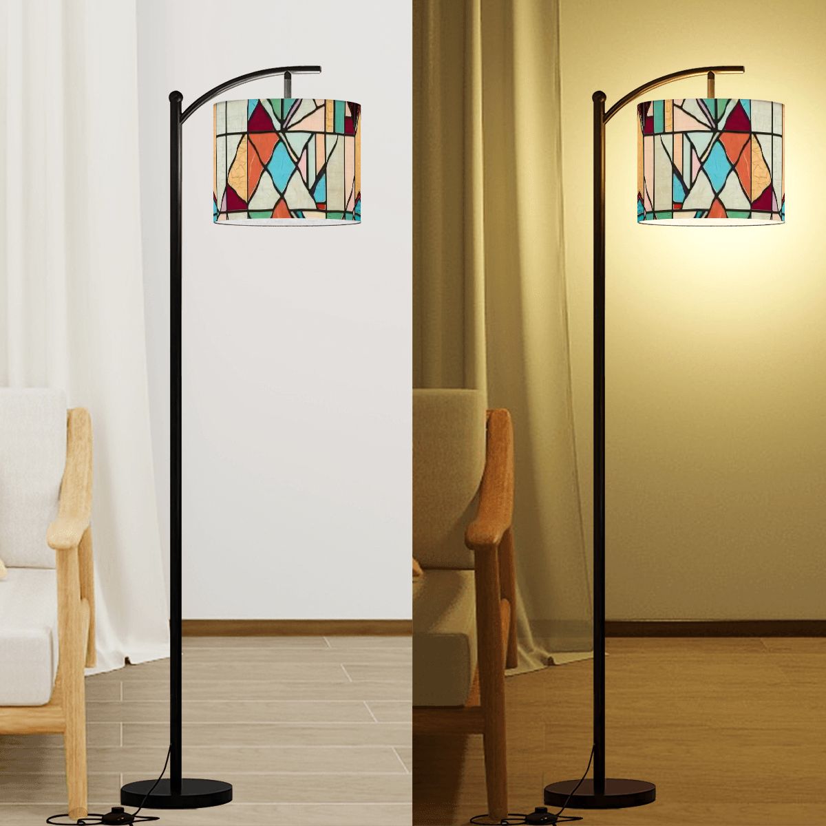 Mid Century Modern Faux Glass Stained Modern Designed Lamp SHADE ONLY - For Arc Floor Lamps Only - Mid Century Modern Gal