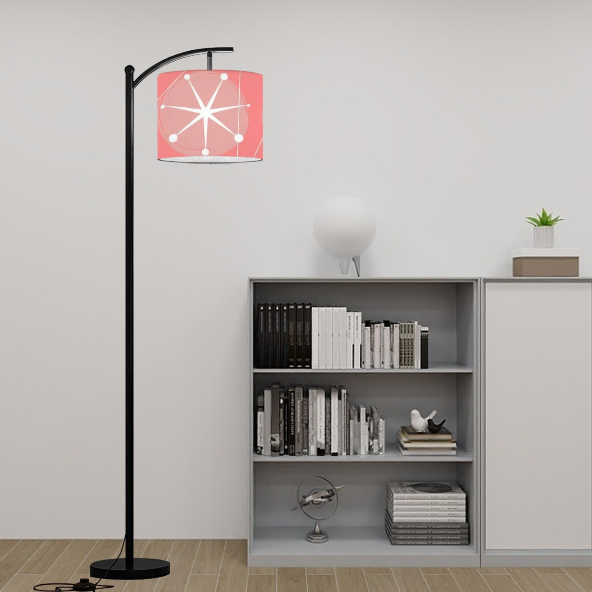 Arc Floor Lamp In Atomic 50s Pink, Starburst Mid Century Modern Adjustable Floor Lamp - Mid Century Modern Gal