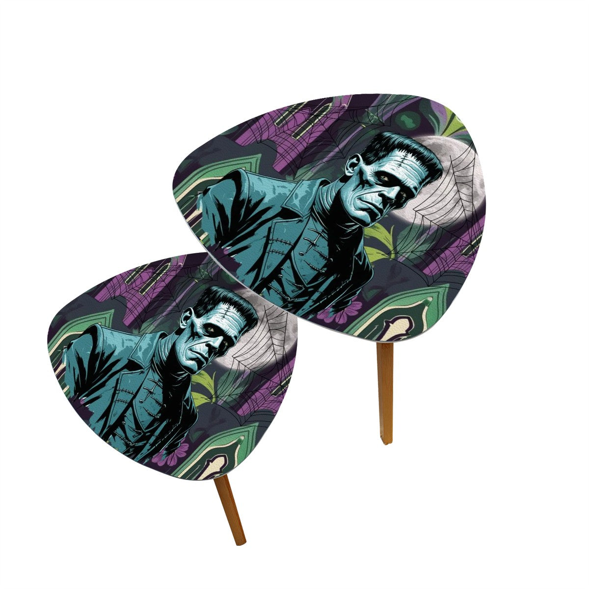 Retro Goth Frankenstein Horror Purple Green Mid Century Modern Nesting Tables - Mid Century Modern Gal