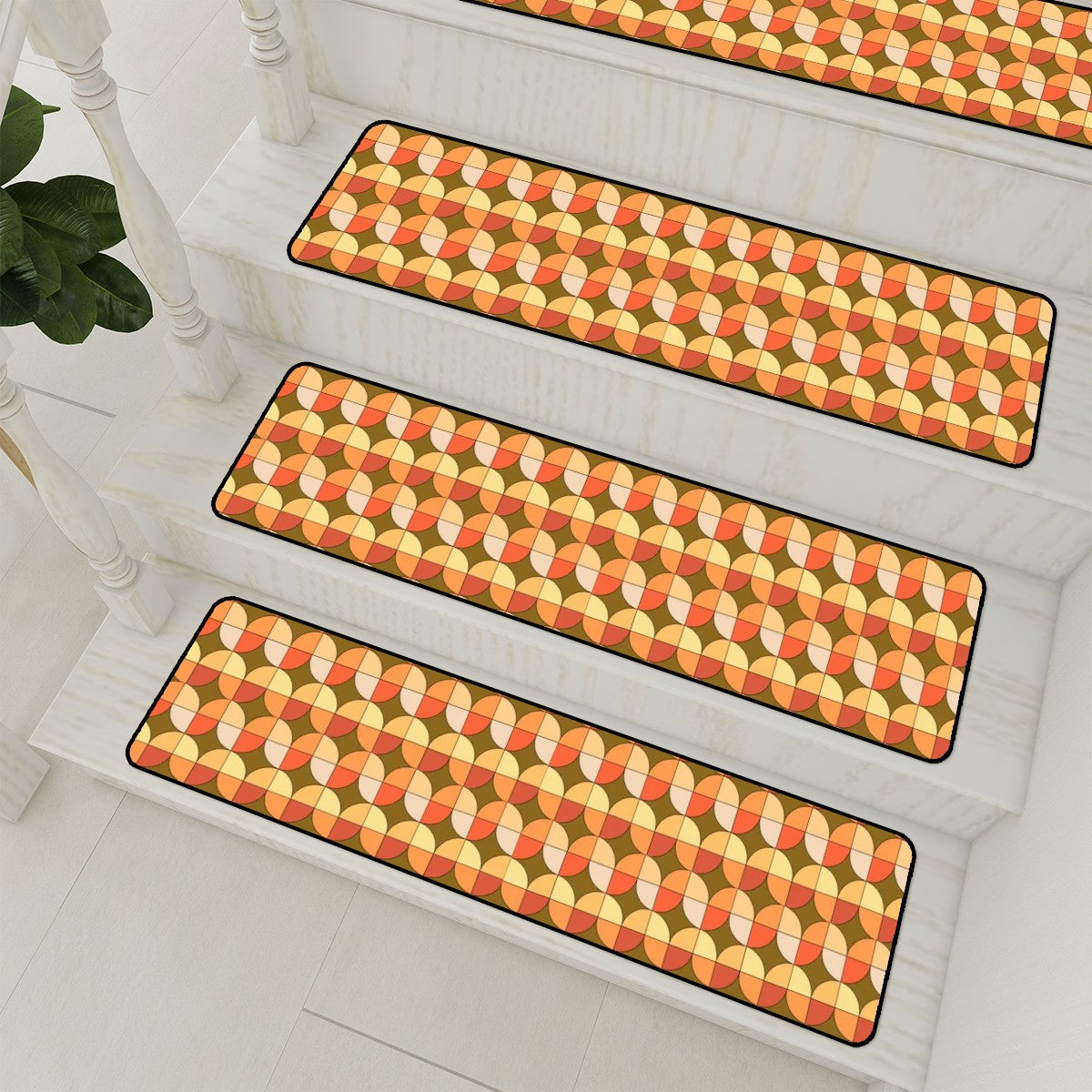 Scandinavian Designed Geometric Orange Brown Golden Yellow Non Slip Carpet for Stairs Treads - Mid Century Modern Gal