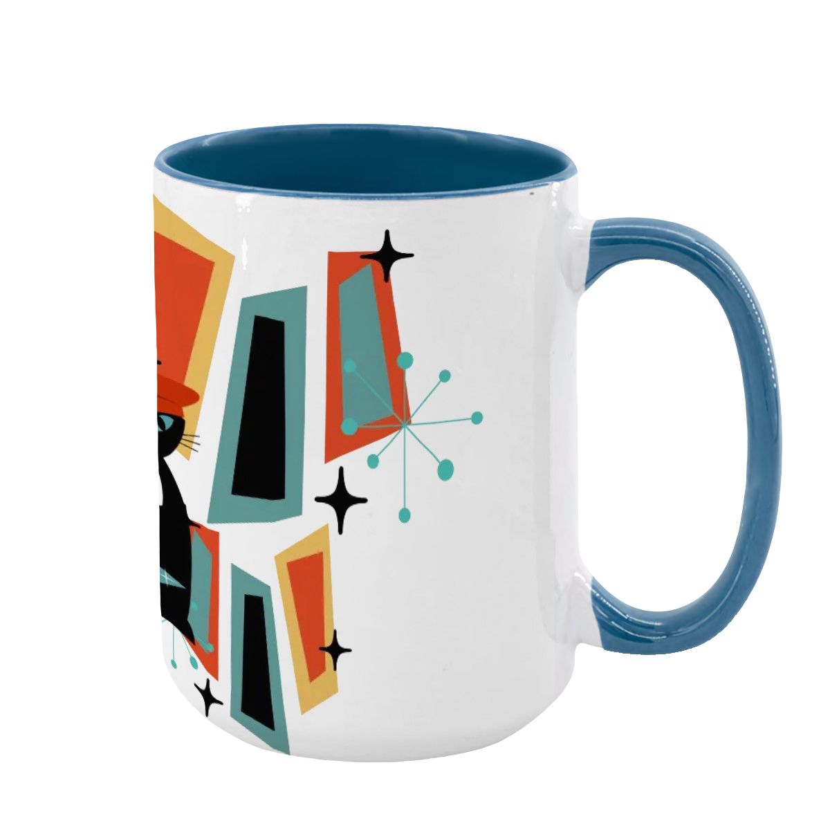 Atomic Cat Mid Century Modern Coffee Mug With Geometric Design - Mid Century Modern Gal